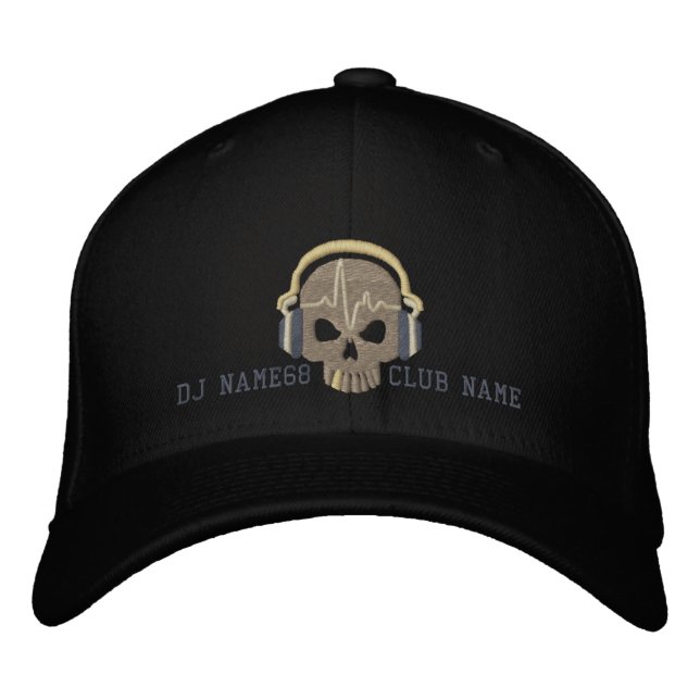 Personalised DJ Skull Your Name Club Embroidery Embroidered Hat (Front)