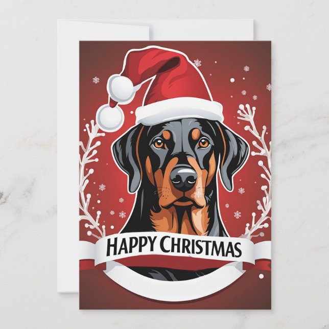 Personalised Doberman Dog Happy Christmas Holiday Card (Front)