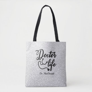 Personalised Doctor Life Grey Glitter Tote Bag