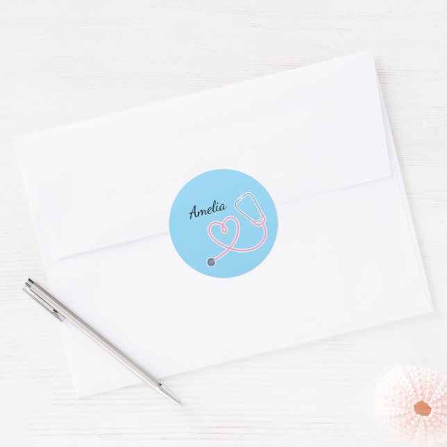 Personalised Doctor Name Stethoscope Classic Round Sticker (Envelope)