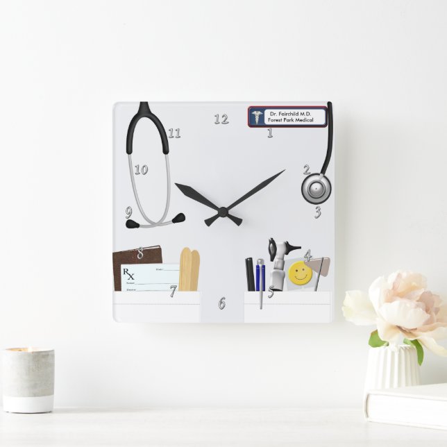 Personalised Doctor's Coat Square Wall Clock (Home)