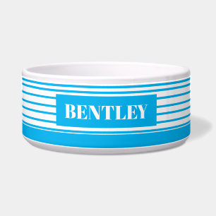 Personalised Dog and Cat Bowls - Sky Blue Stripes