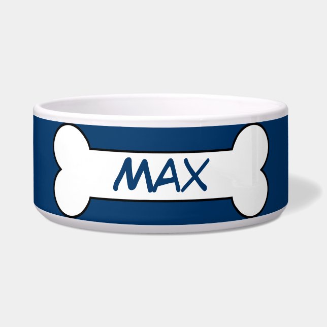 Personalised Dog Bone Ceramic Pet Bowl Blue (Front)