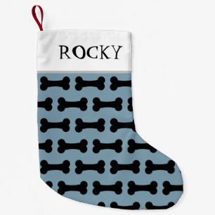 Personalised Dog Bone Pattern Dusty Blue Small Christmas Stocking