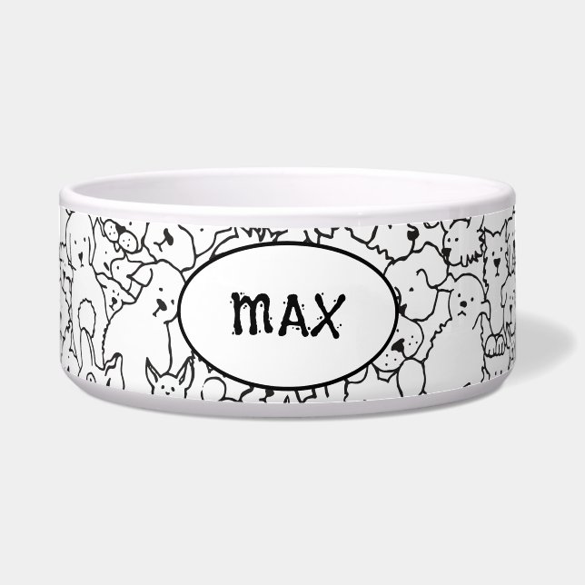 Personalised Dog Bowl with Dog Doodle Design (Front)
