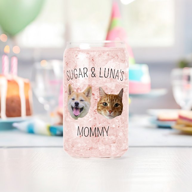 Personalised Dog Cat Face Photo, Cute Gift for Mum Can Glass (Insitu (Birthday))