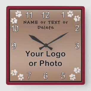 Personalised Dog Clock, Your TEXT,  PHOTO or LOGO Square Wall Clock