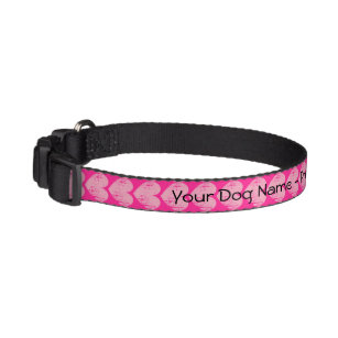 Personalised dog collar with pink heart print