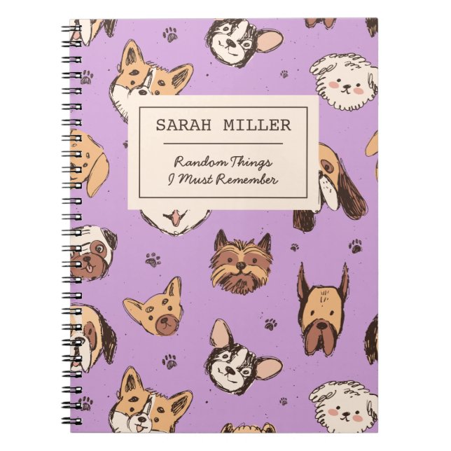 Personalised Dog Doodle Sketch Pattern Dog Lover Notebook (Front)