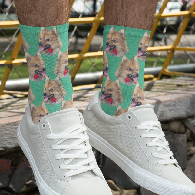 Personalised dog face photo Mint green Cute Pet Socks (Creator Uploaded)