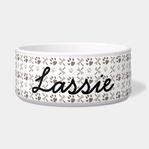 Personalised Dog Food Dish Grey Dog Prints, Bones
