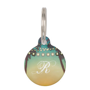 Personalised Dog ID Tag Beach Sunset Palm Tree Str