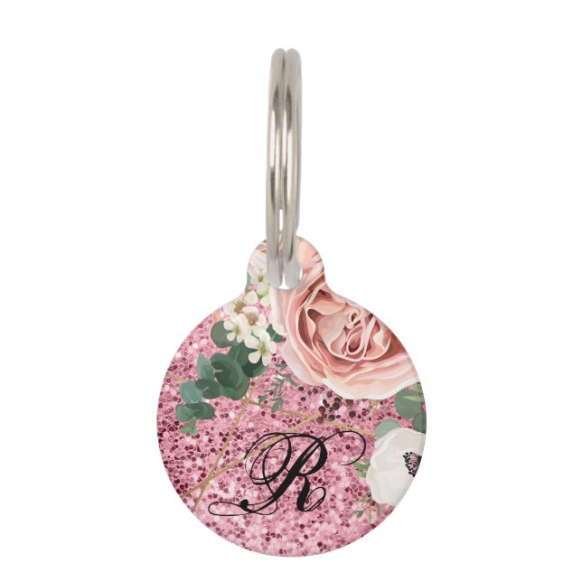 Personalised Dog ID Tag Geometric Garden Rose Glit (Front)