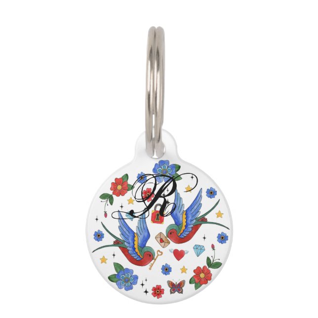 Personalised Dog ID Tag Traditional Bird Tattoo Sp (Front)