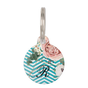 Personalised Dog ID TagGeometric Rose Chevron Teal Pet Tag