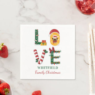 Personalised Dog LOVE Family Christmas Holiday Napkin