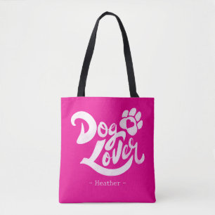 Personalised Dog Lover Hand-Lettered Hot Pink Tote Bag