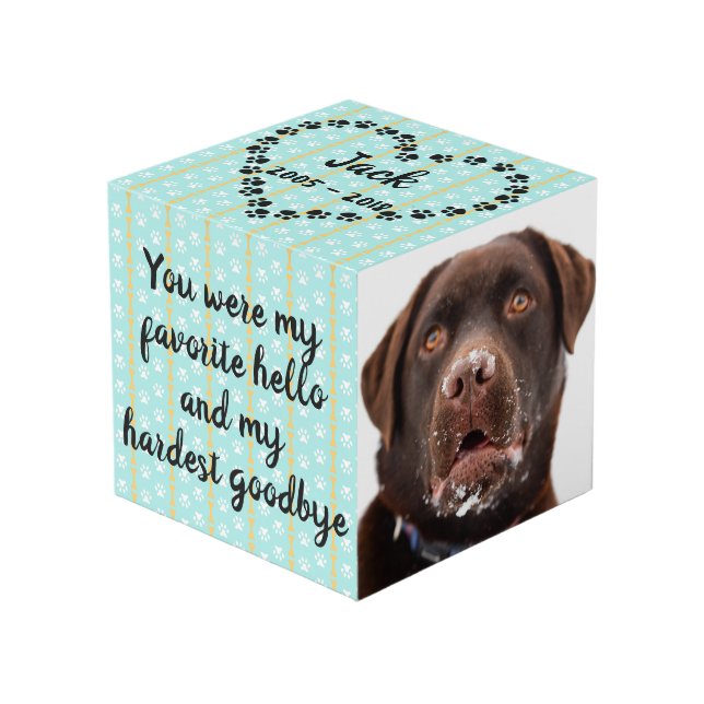Personalised Dog Memorial Cube (Front Angled)