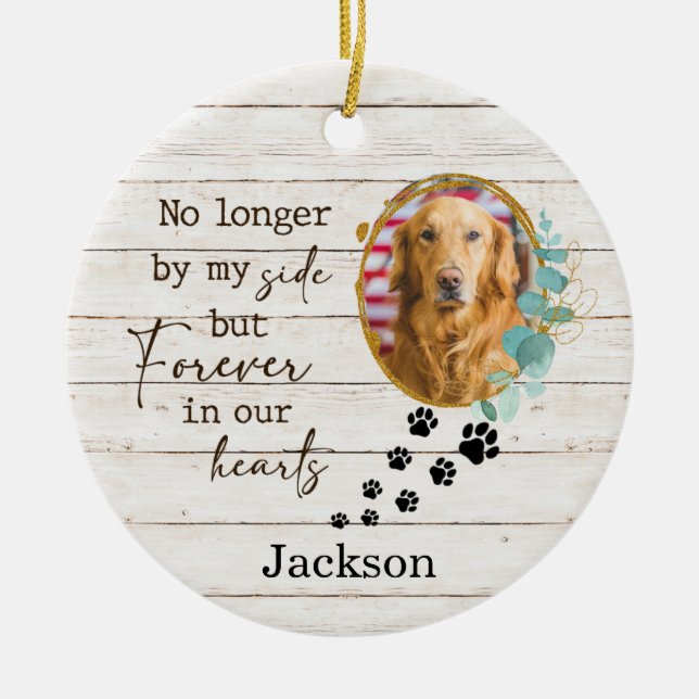 Personalised Dog Memorial Paw Prints Photo Ceramic Tree Decoration (Front)