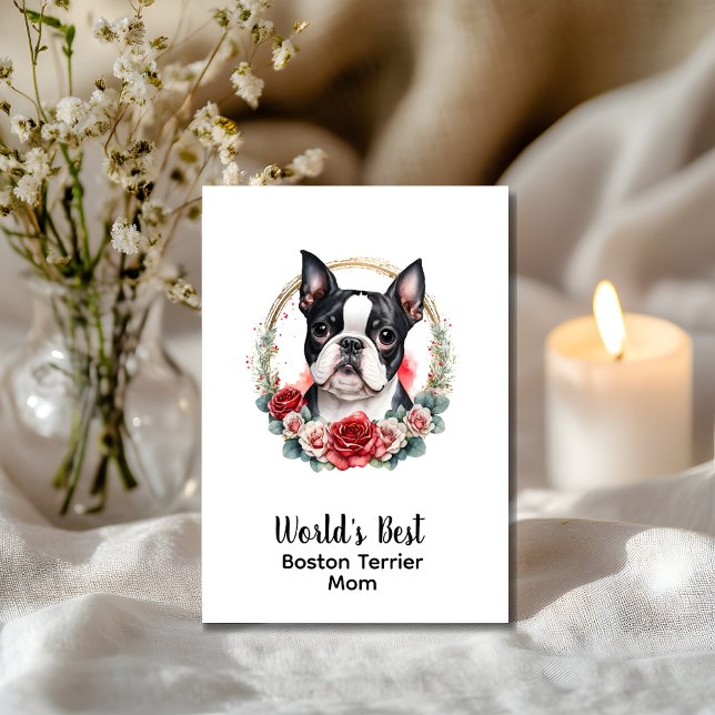  Personalised Dog Mum Boston Terrier Mother's Day  Holiday Card (Personalize any text on card front and inside the card)