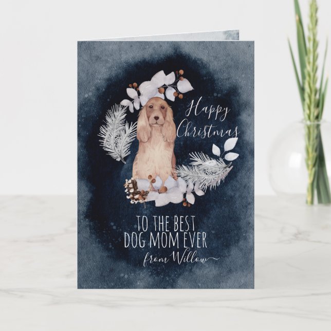 Personalised Dog Mum Cocker Spaniel Christmas Holiday Card (Front)