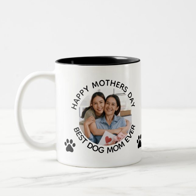 Personalised Dog mum Pet Photo Happy mothersDay  Two-Tone Coffee Mug (Left)
