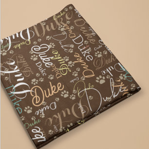 Personalised Dog Name and Paws all over brown Fleece Blanket