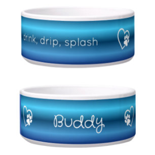 Personalised Dog Name Bowl Blue drink drip splash