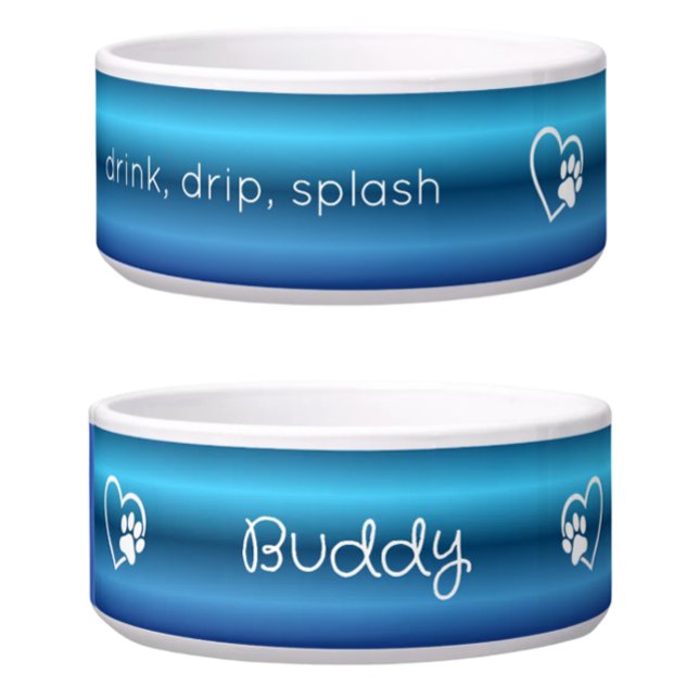 Personalised Dog Name Bowl Blue drink drip splash (Creator Uploaded)