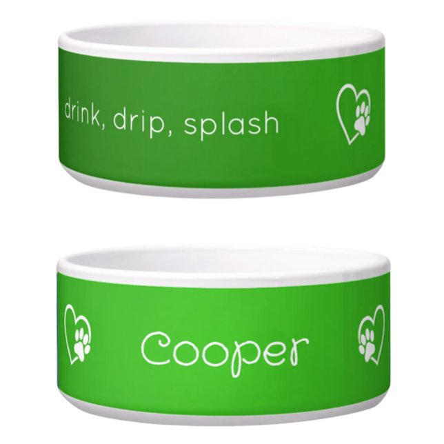 Personalised Dog Name Bowl Green drink drip splash (Creator Uploaded)