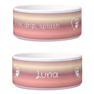 Personalised Dog Name Bowl Peach drink drip splash