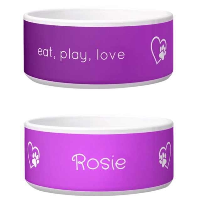 Personalised Dog Name Bowl Purple eat, play, love (Creator Uploaded)