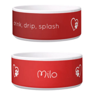 Personalised Dog Name Bowl Red 'drink drip splash'
