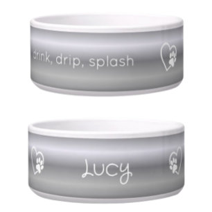 Personalised Dog Name Bowl Silver drink drip