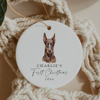 Personalised Dog Name Doberman My First Christmas Ceramic Tree Decoration