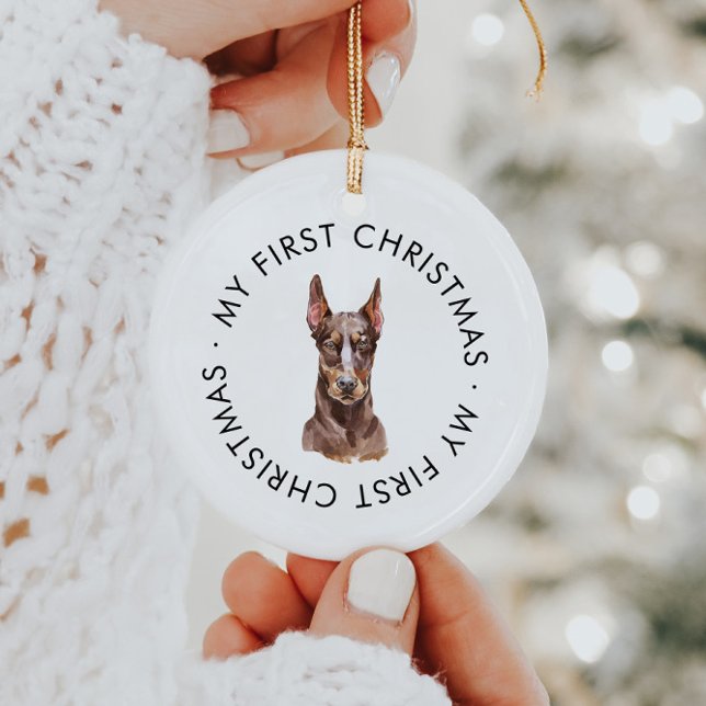 Personalised Dog Name Doberman My First Christmas Ceramic Tree Decoration (Creator Uploaded)