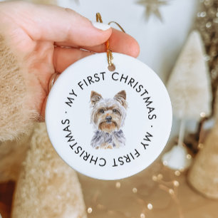 Personalised Dog Name Yorkie My First Christmas Ceramic Tree Decoration