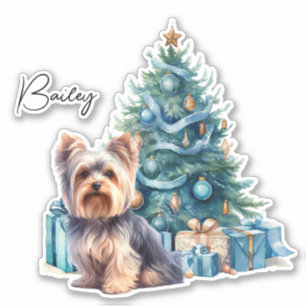 Personalised Dog Name Yorkie with Christmas Tree