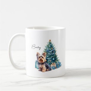 Personalised Dog Name Yorkie with Christmas Tree Coffee Mug