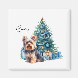 Personalised Dog Name Yorkie with Christmas Tree Magnet