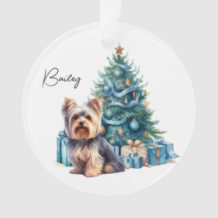 Personalised Dog Name Yorkie with Christmas Tree Ornament