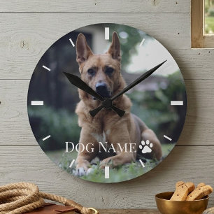Personalised Dog or Puppy Photo Name Paw Vintage Round Clock