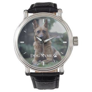Personalised Dog or Puppy Photo Name Paw Vintage Watch