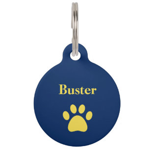 Personalised Dog Paw Print Blue Yellow Pet Tag