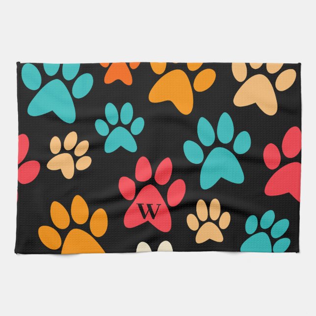 Personalised Dog Paw Print Monogram Dog Lover Tea Towel (Horizontal)
