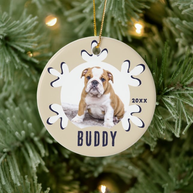 Personalised Dog Pet Name Photo Snowflake Ceramic Tree Decoration (Tree)