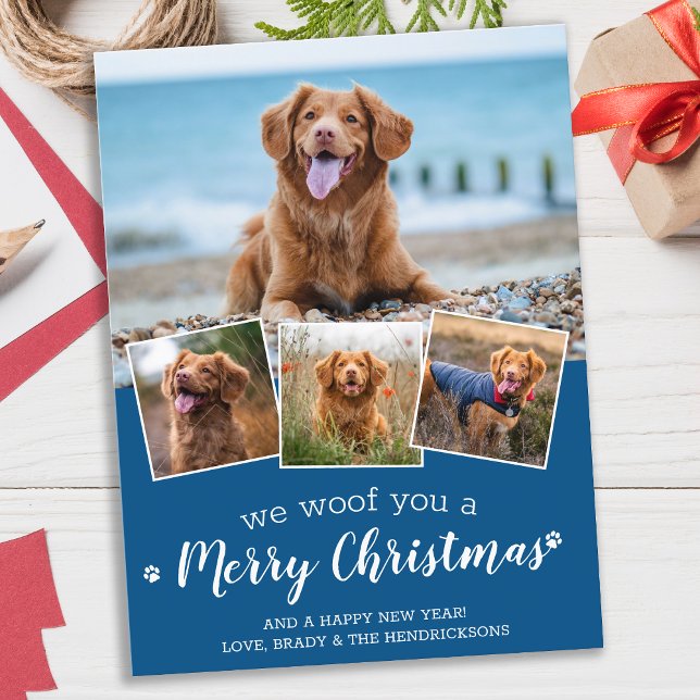 Personalised Dog Pet Photo Collage Merry Christmas Holiday Postcard (Creator Uploaded)