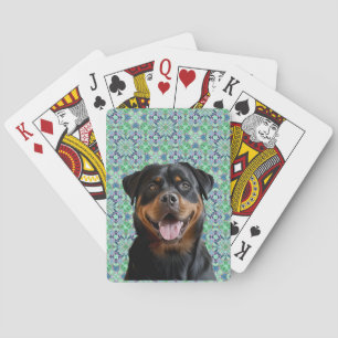 🐾Personalised Dog Pet Photo Green Mandala Pattern Playing Cards