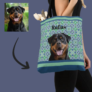 🐾Personalised Dog Pet Photo Green Mandala Pattern Tote Bag