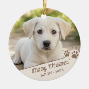Personalised Dog Photo Christmas Pet Name & Year Ceramic Tree Decoration